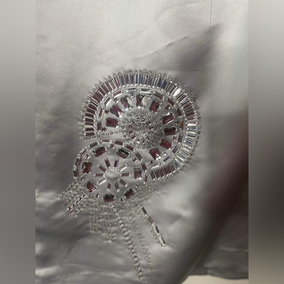 H&M Conscious Exclusive Clear Beads/Gems Silver Satin pencil Skirt - Picture 9 of 11